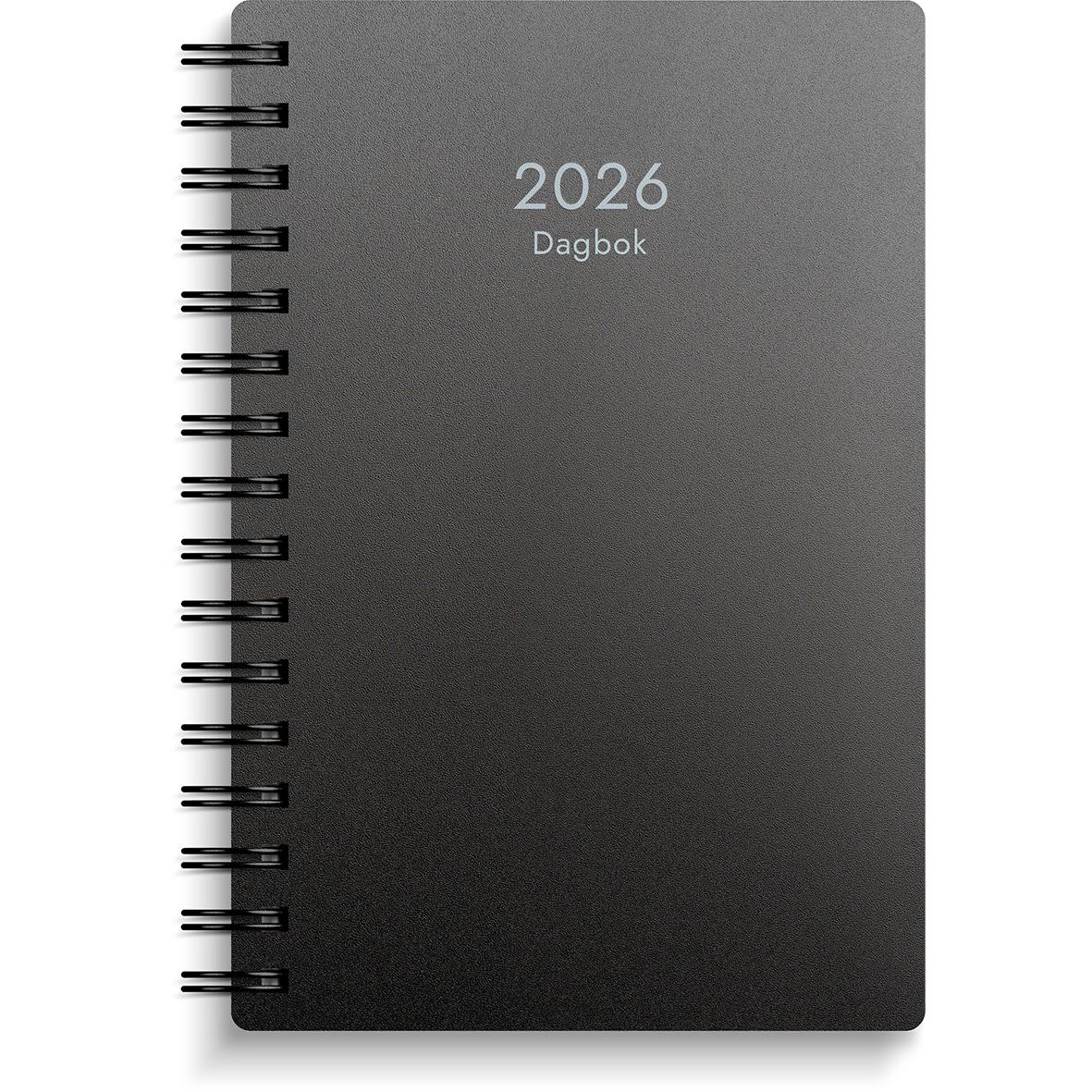 Almanacka Burde 1023 Dagbok PP-plast 2026 Svart