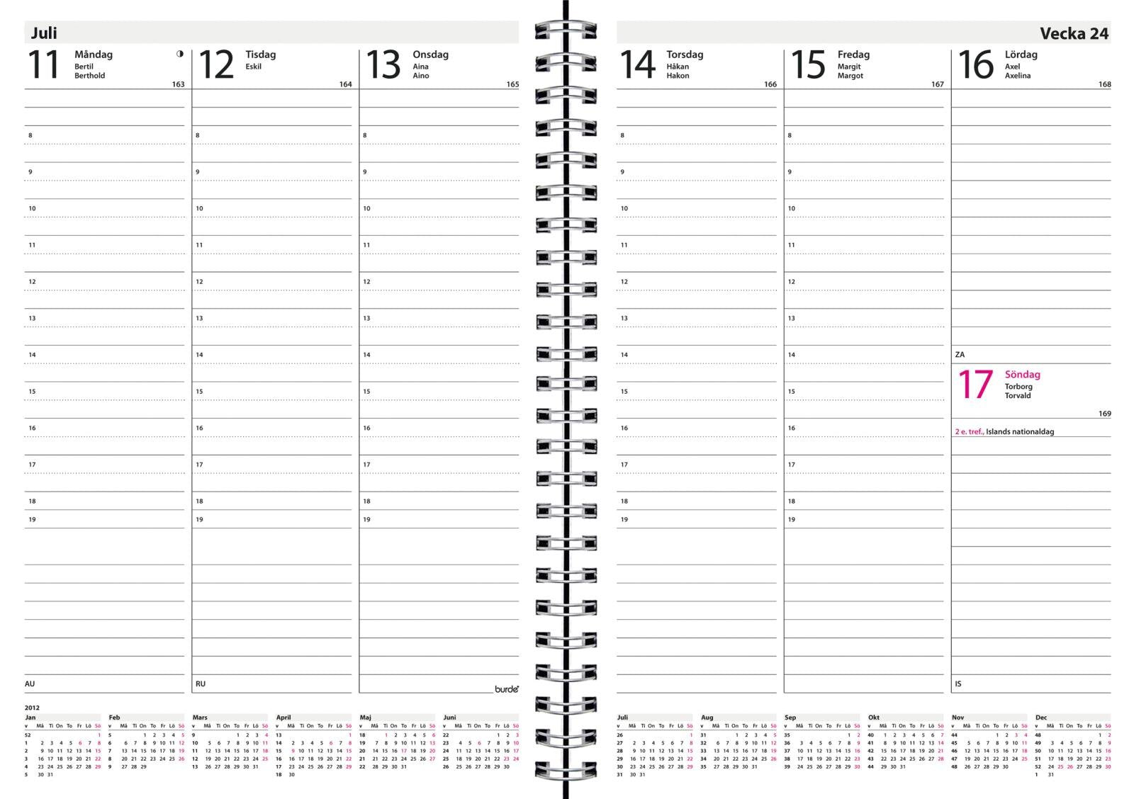 Almanacka Burde 5170 Weekly ECO Line 2026 Svart A5