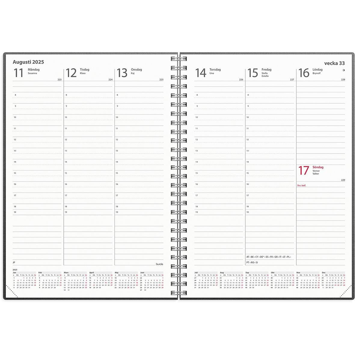 Almanacka Burde 5970 Weekly Skinn 2025 Svart A5