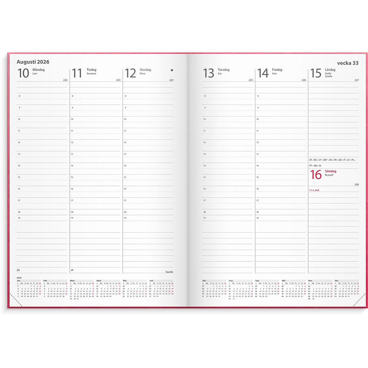 Almanacka Burde 1179 Weekly Konstläder Inbunden 2026 Rosa A5