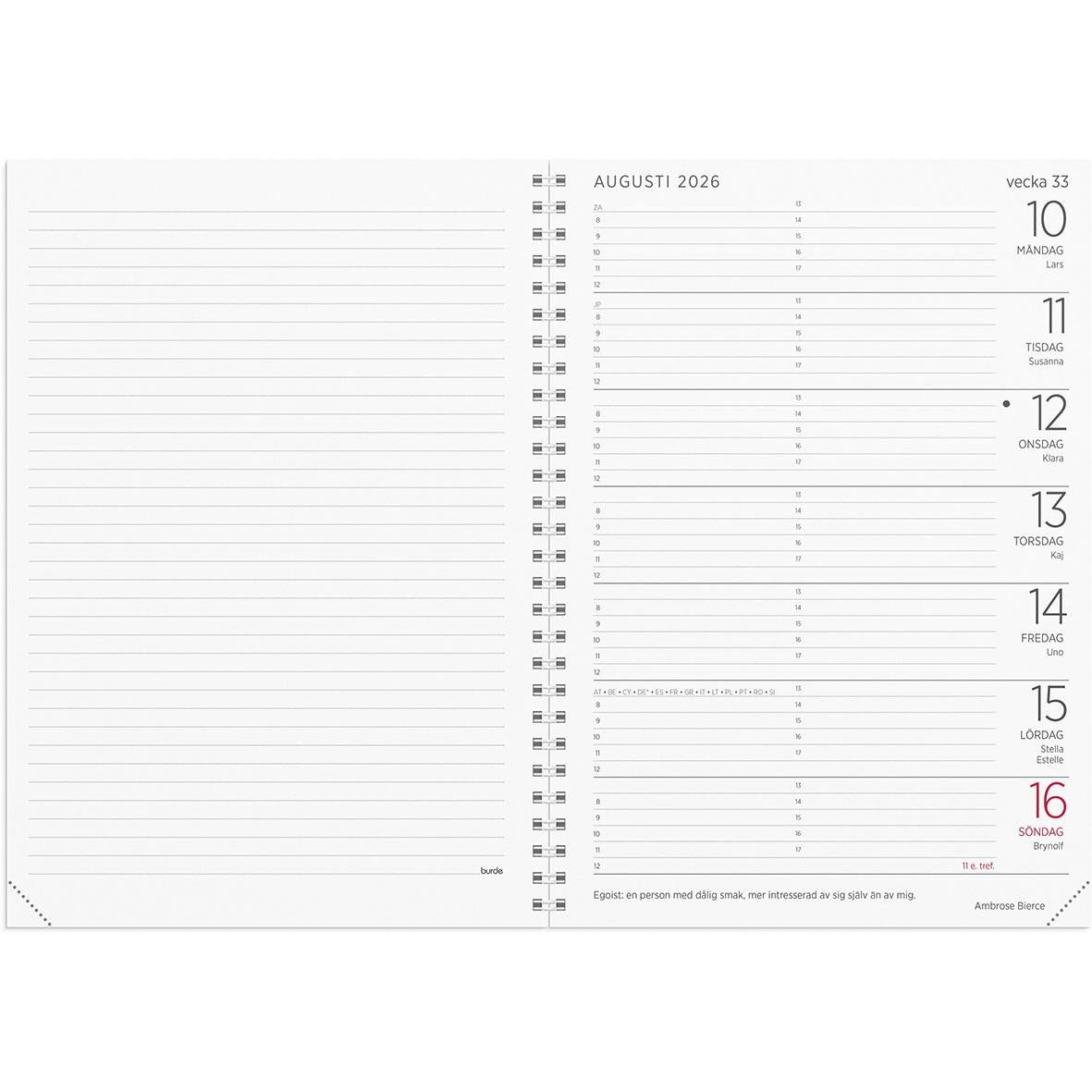 Almanacka Burde 1100 Stor Veckokalender Refill 2026