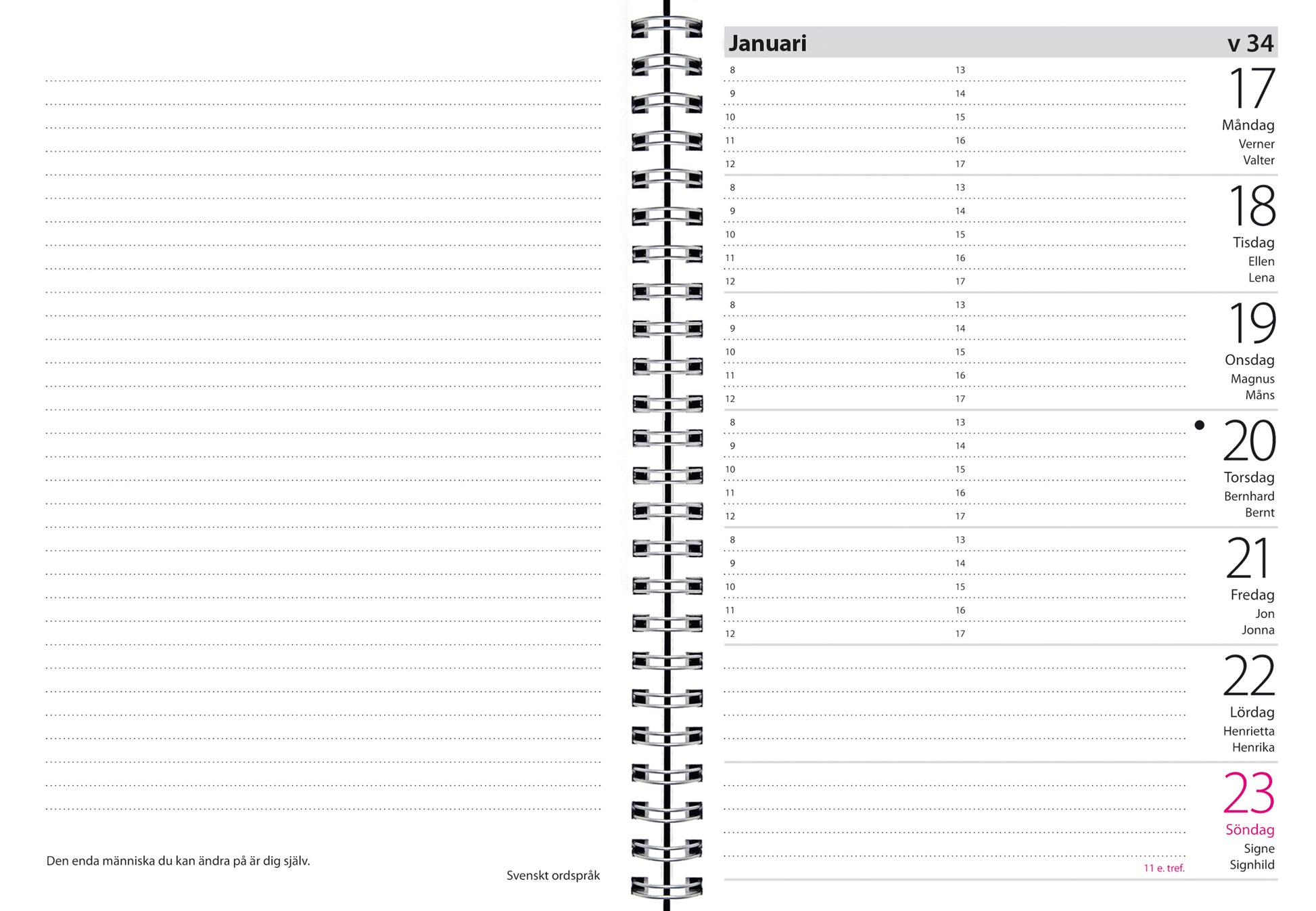 Almanacka Burde 1100 Stor Veckokalender Refill 2026