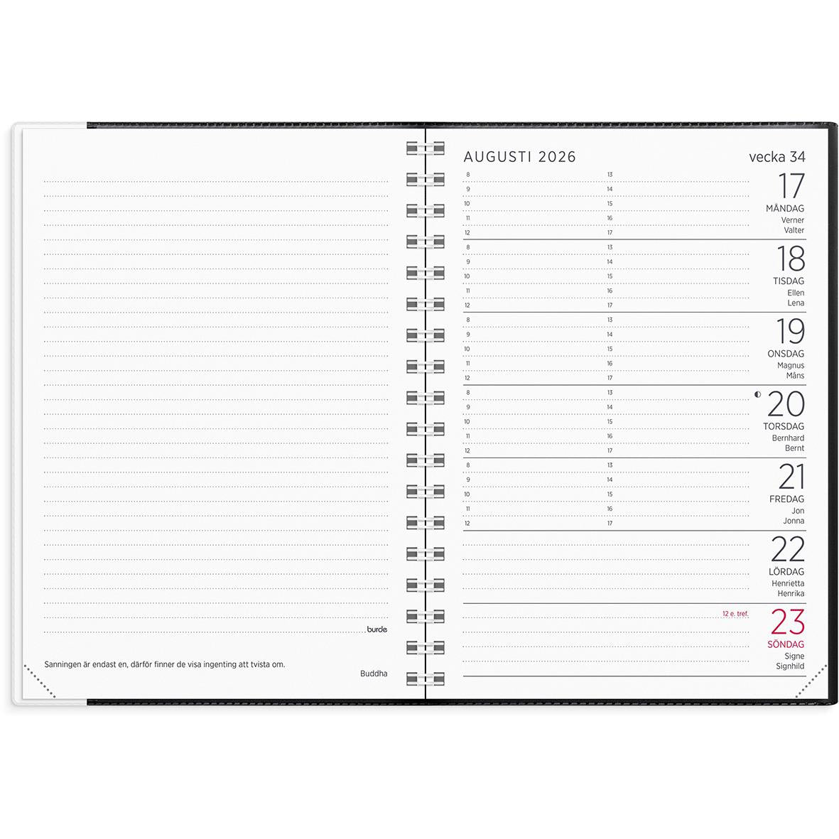 Almanacka Burde 1196 Liten Veckokalender Plast 2026 Svart