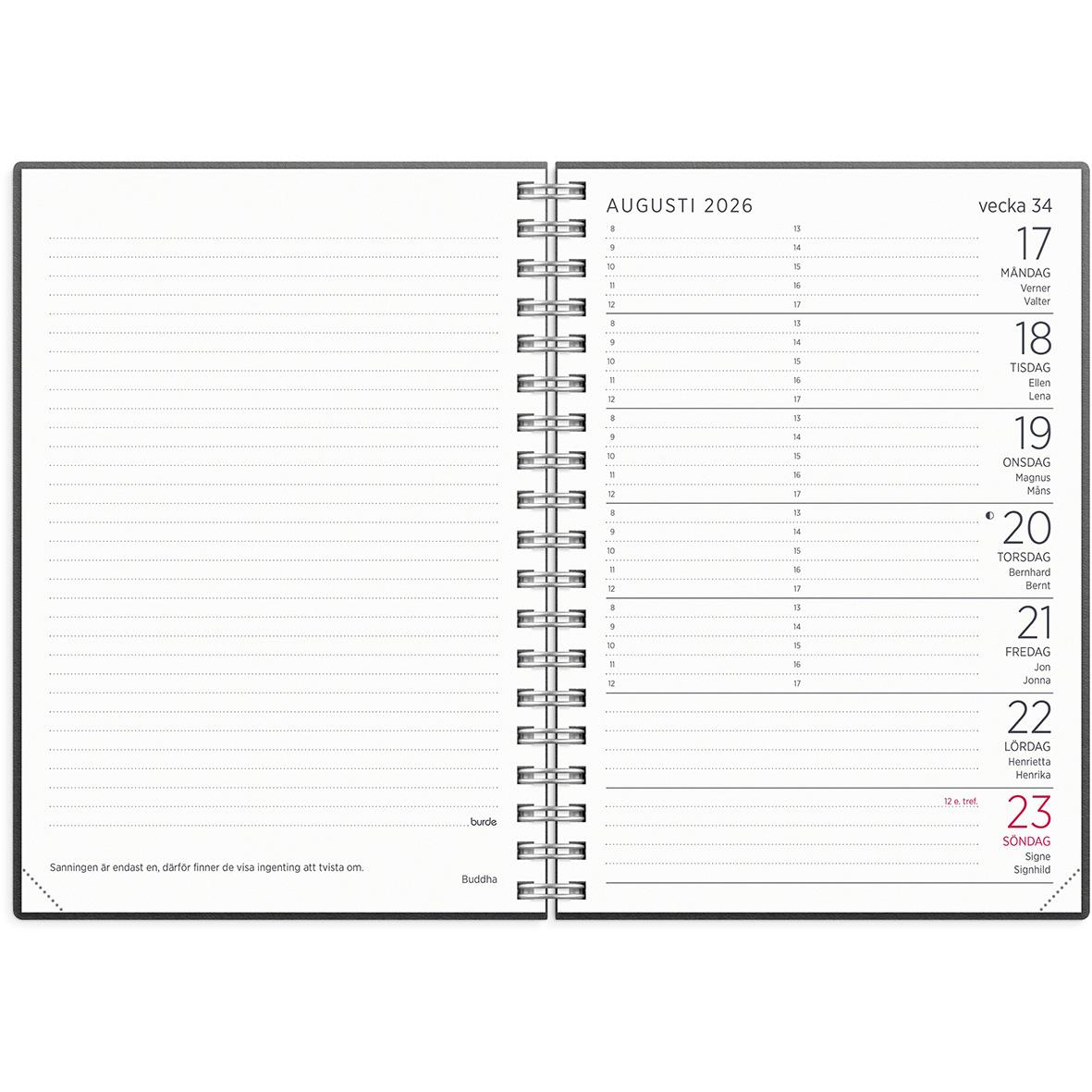 Almanacka Burde 5150 Liten Veckokalender ECO Line 2026 Svart