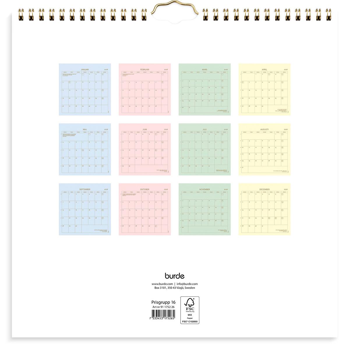 Väggkalender Burde 1752 Väggkalender Color 2026