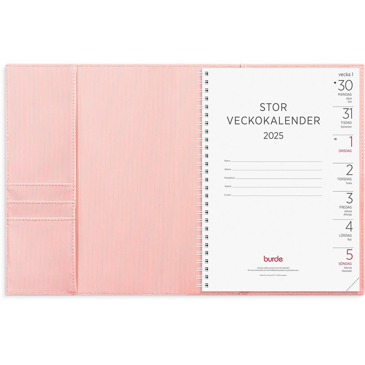 Almanacka Burde 5309 Stor Veckokalender Amelia 2025 Rosa A5