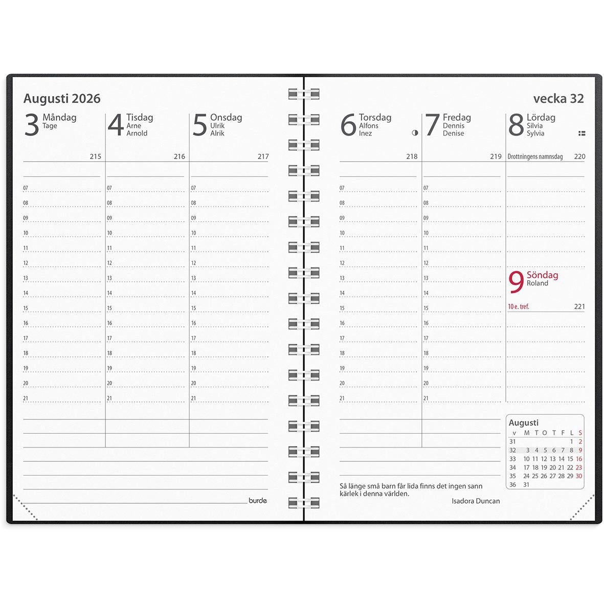 Almanacka Burde 3343 Prestige Plast 2026 Svart