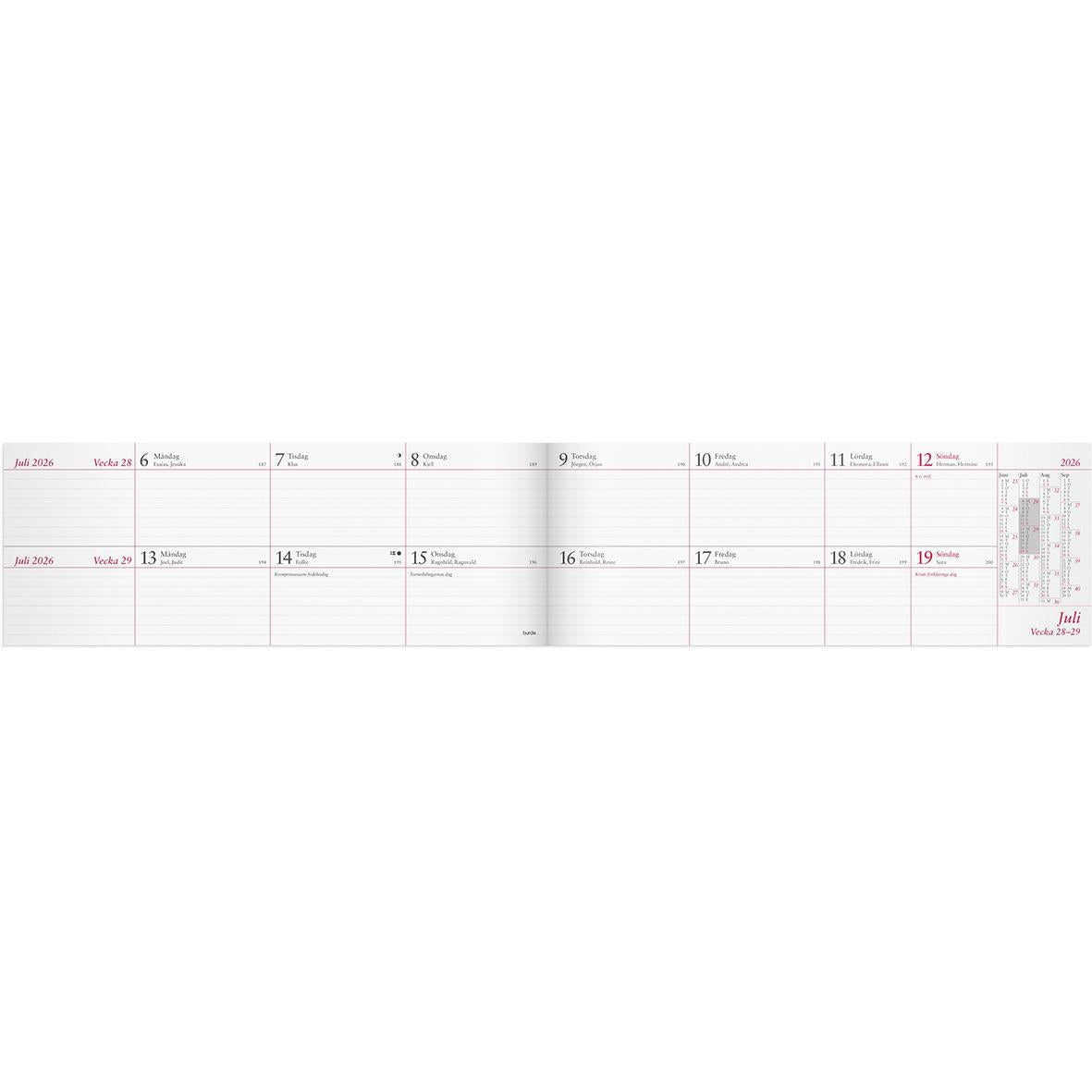 Almanacka Burde 1360 Tvåveckors Plankalender 2026