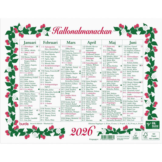 Almanacka Burde 5020 Lilla Hallonalmanackan 2026