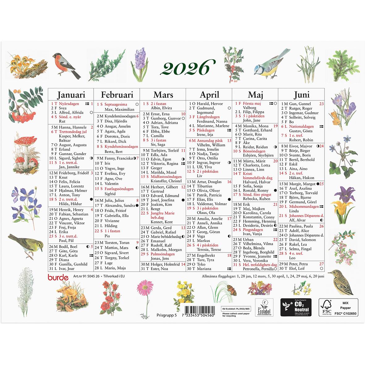 Almanacka Burde 5045 Lilla Naturalmanackan 2026