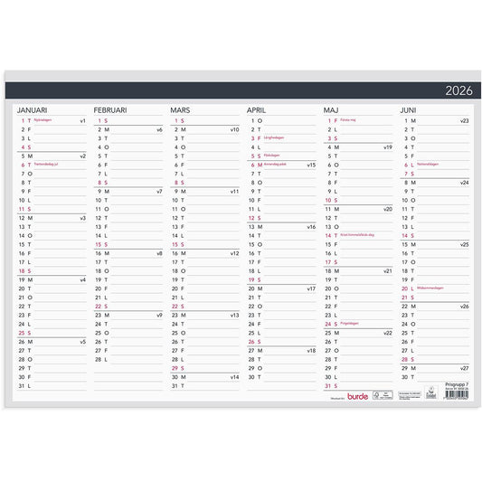 Almanacka Burde 5050 Väggblad Elegant 2026 420x297mm