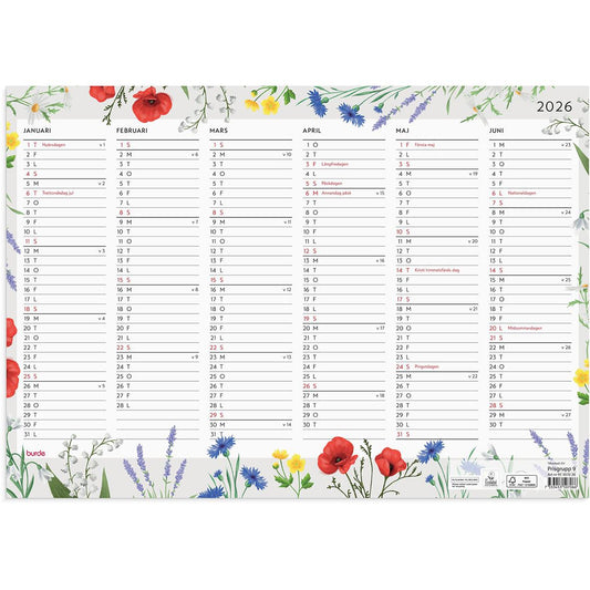 Almanacka Burde 5070 Väggblad Blomster 2026