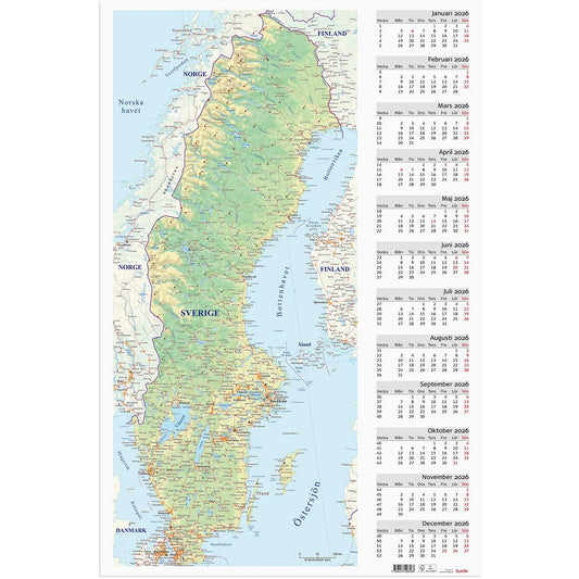 Almanacka Burde 5085 Väggblad Sverigekarta 2026