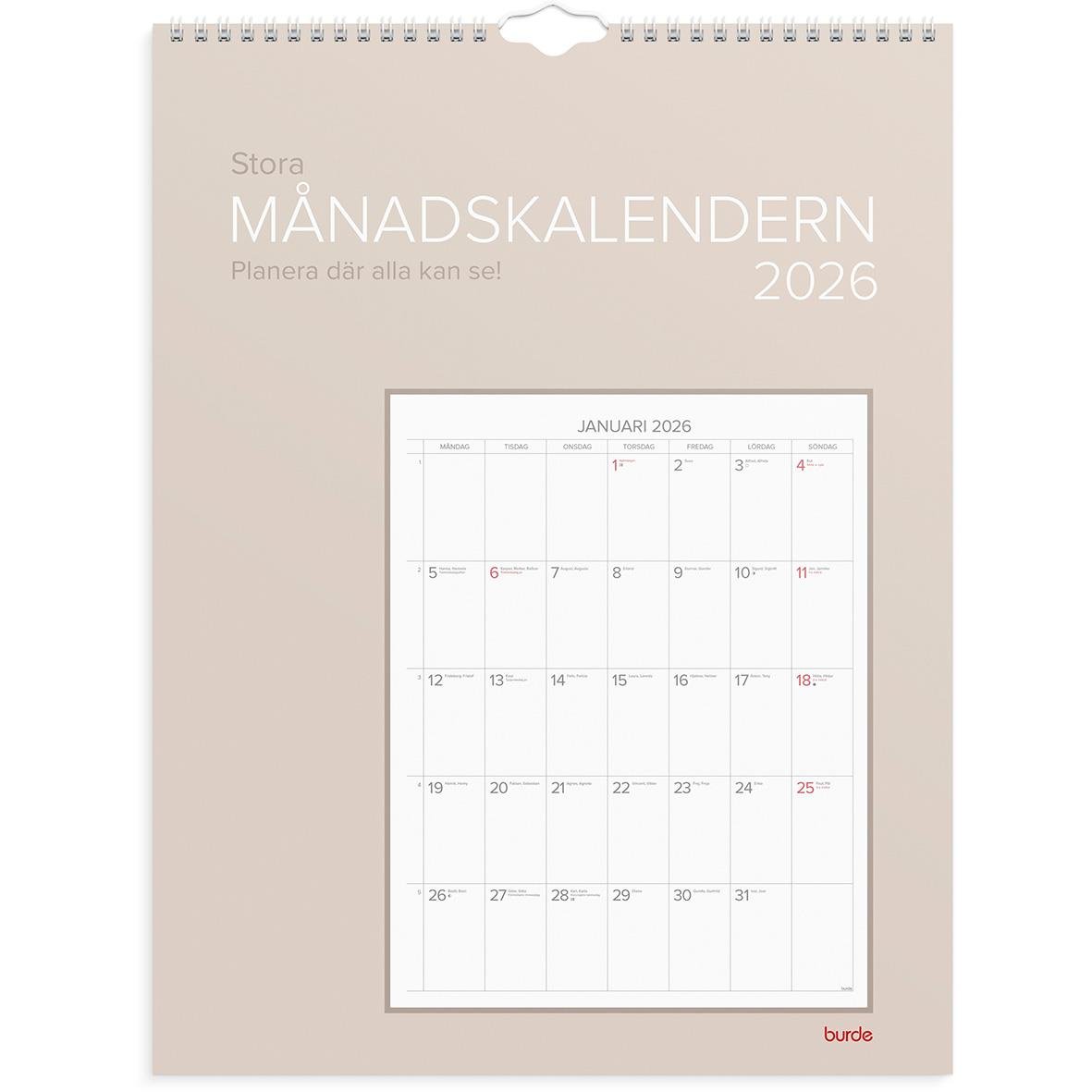 Väggkalender Burde 1726 Stora Månadskalendern 2026