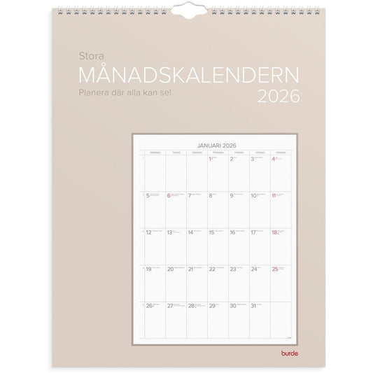 Väggkalender Burde 1726 Stora Månadskalendern 2026
