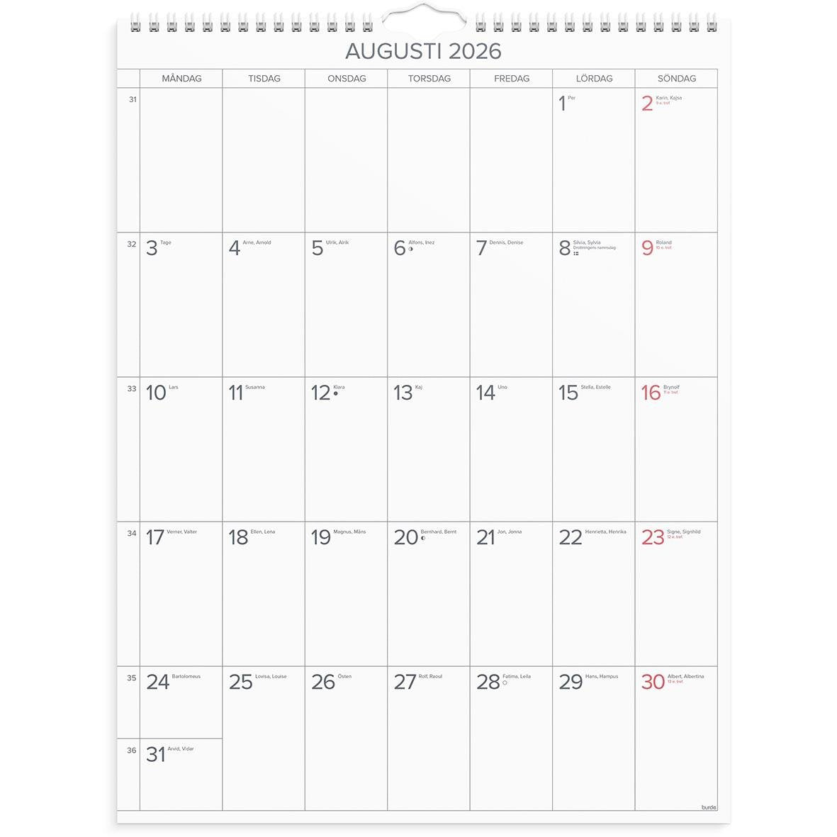 Väggkalender Burde 1726 Stora Månadskalendern 2026