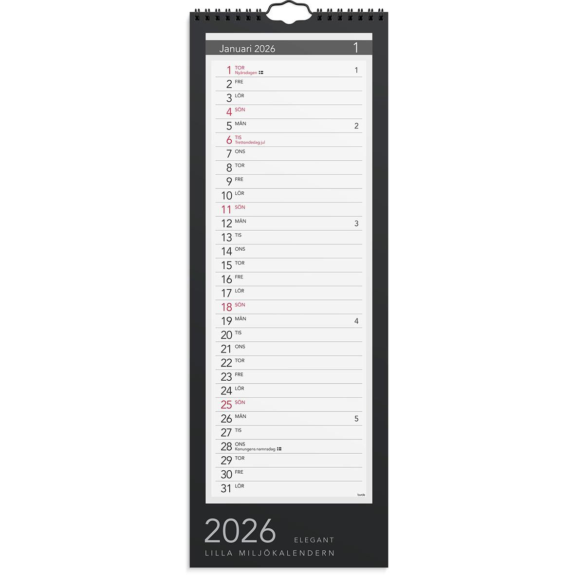 Väggkalender Burde 1709 Lilla Miljökalendern Elegant 2026