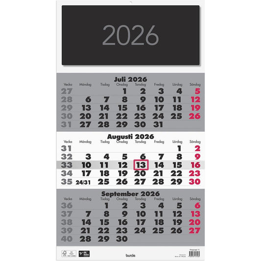 Väggkalender Burde 1745 Triplaner Elegant 2026