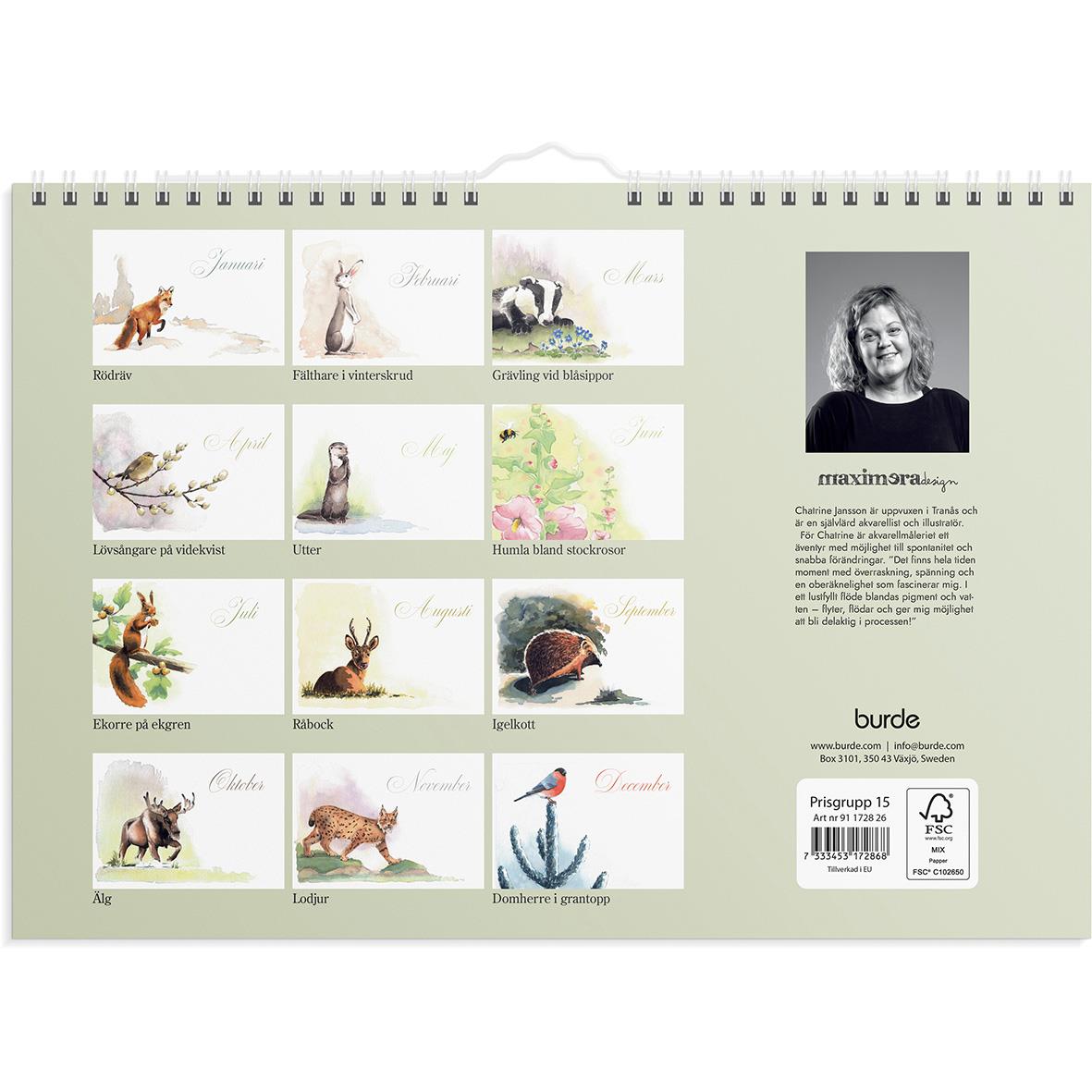 Väggkalender Burde 1728 Naturalmanacka 2026