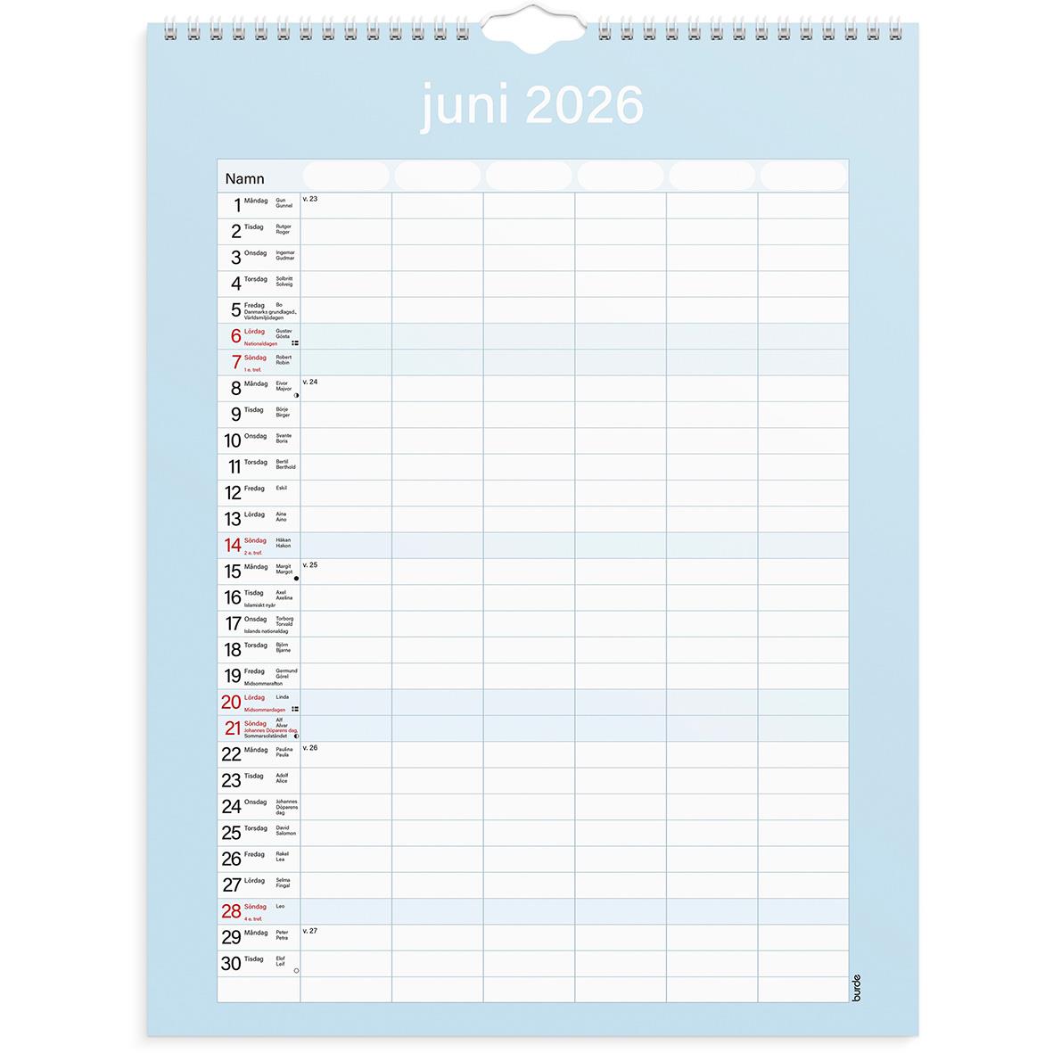 Väggkalender Burde 1759 Familjekalender Praktisk 2026