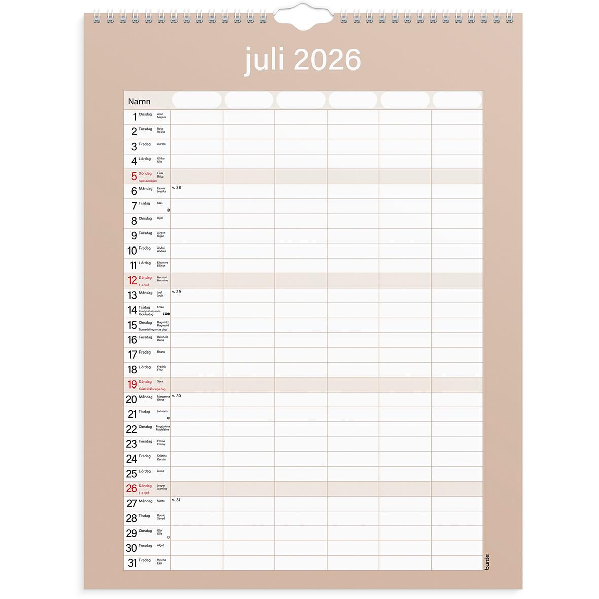 Väggkalender Burde 1759 Familjekalender Praktisk 2026