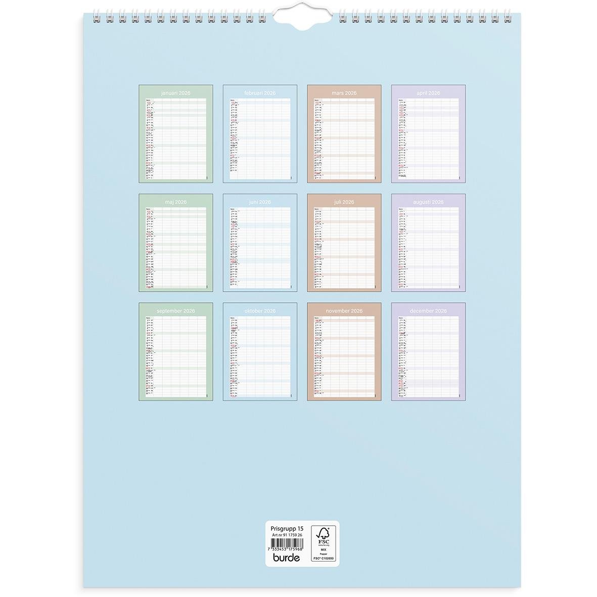 Väggkalender Burde 1759 Familjekalender Praktisk 2026