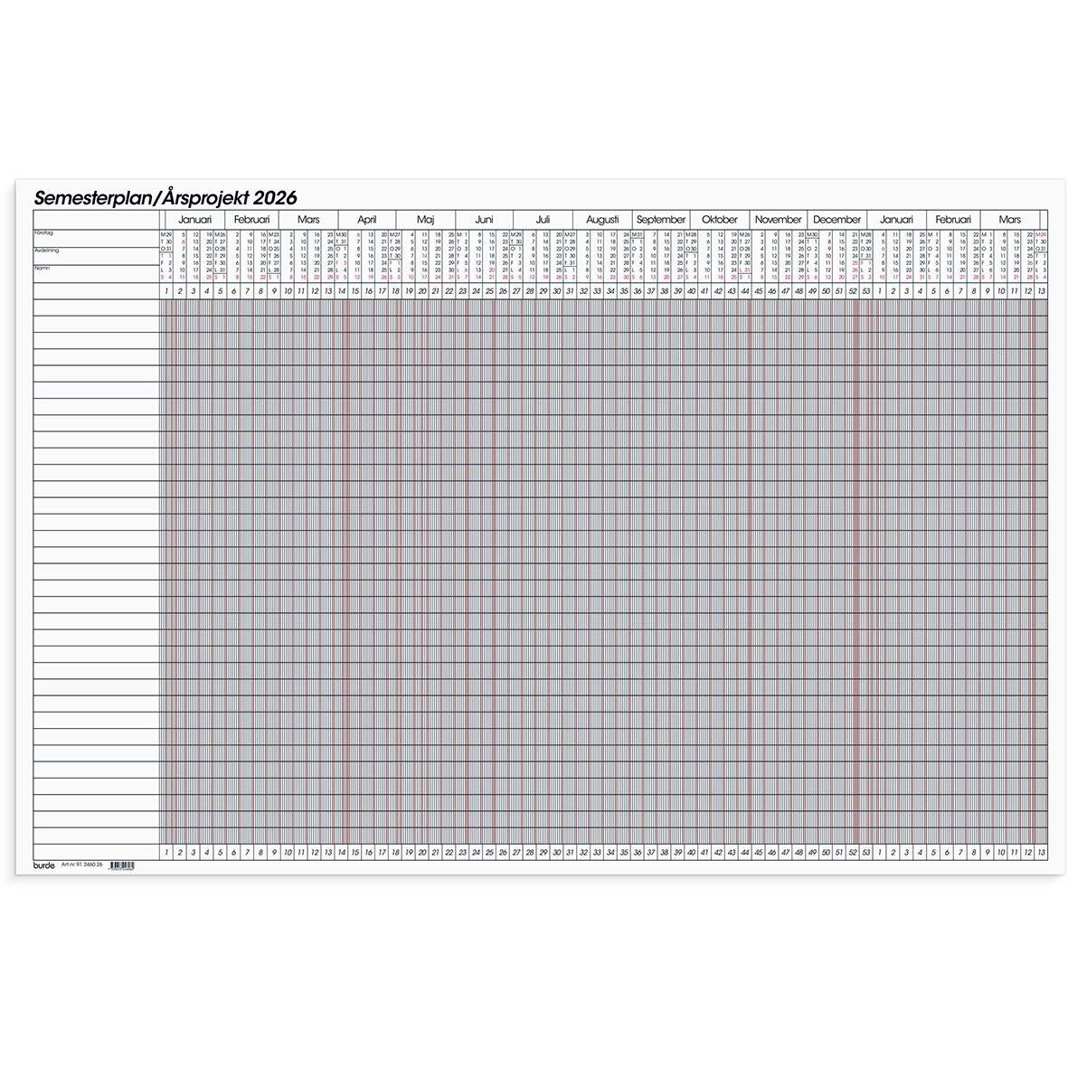 Almanacka Burde 2460 Semesterplan Mjuk Whiteboard 2026