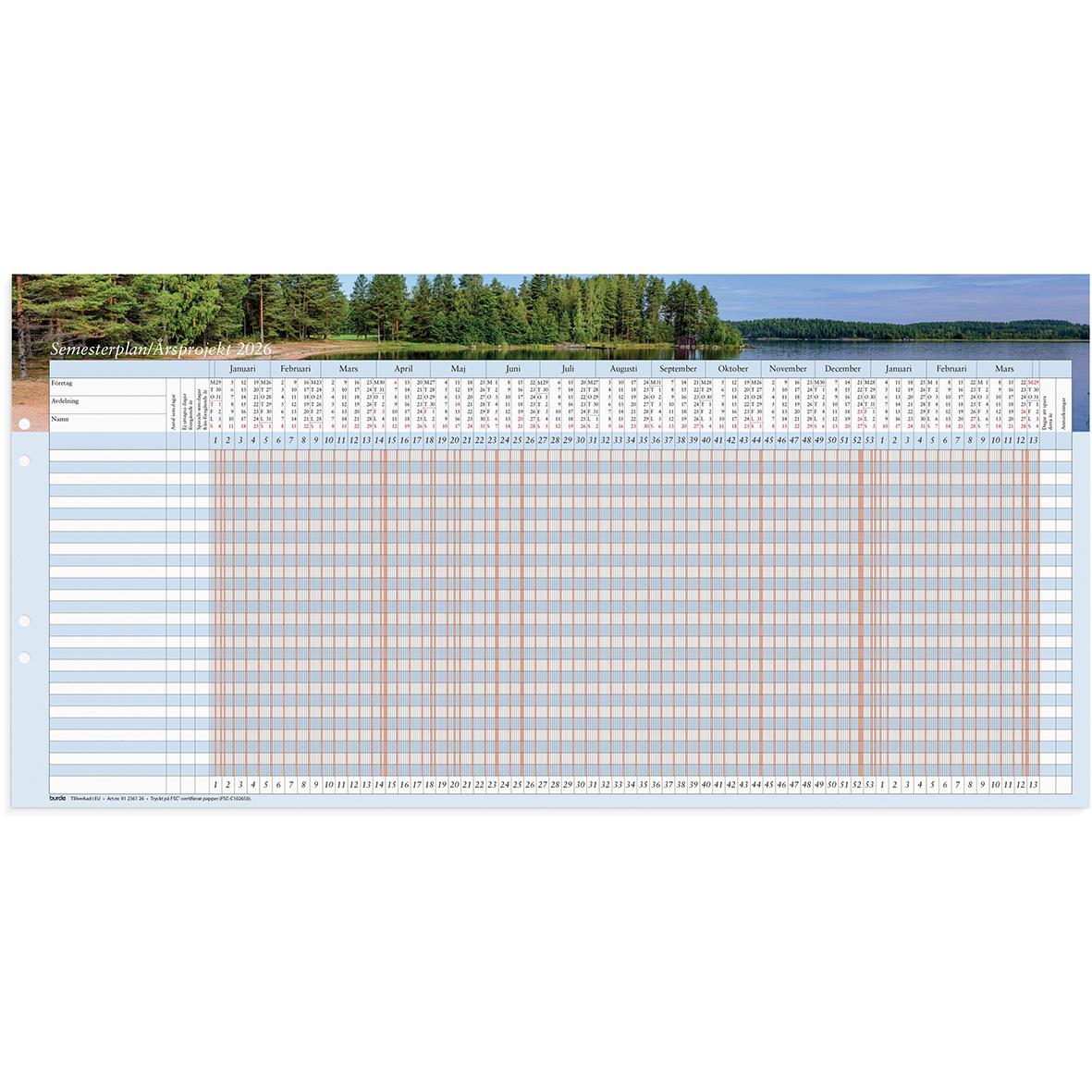 Almanacka Burde 2361 Planeringsblad Semesterplan 2026