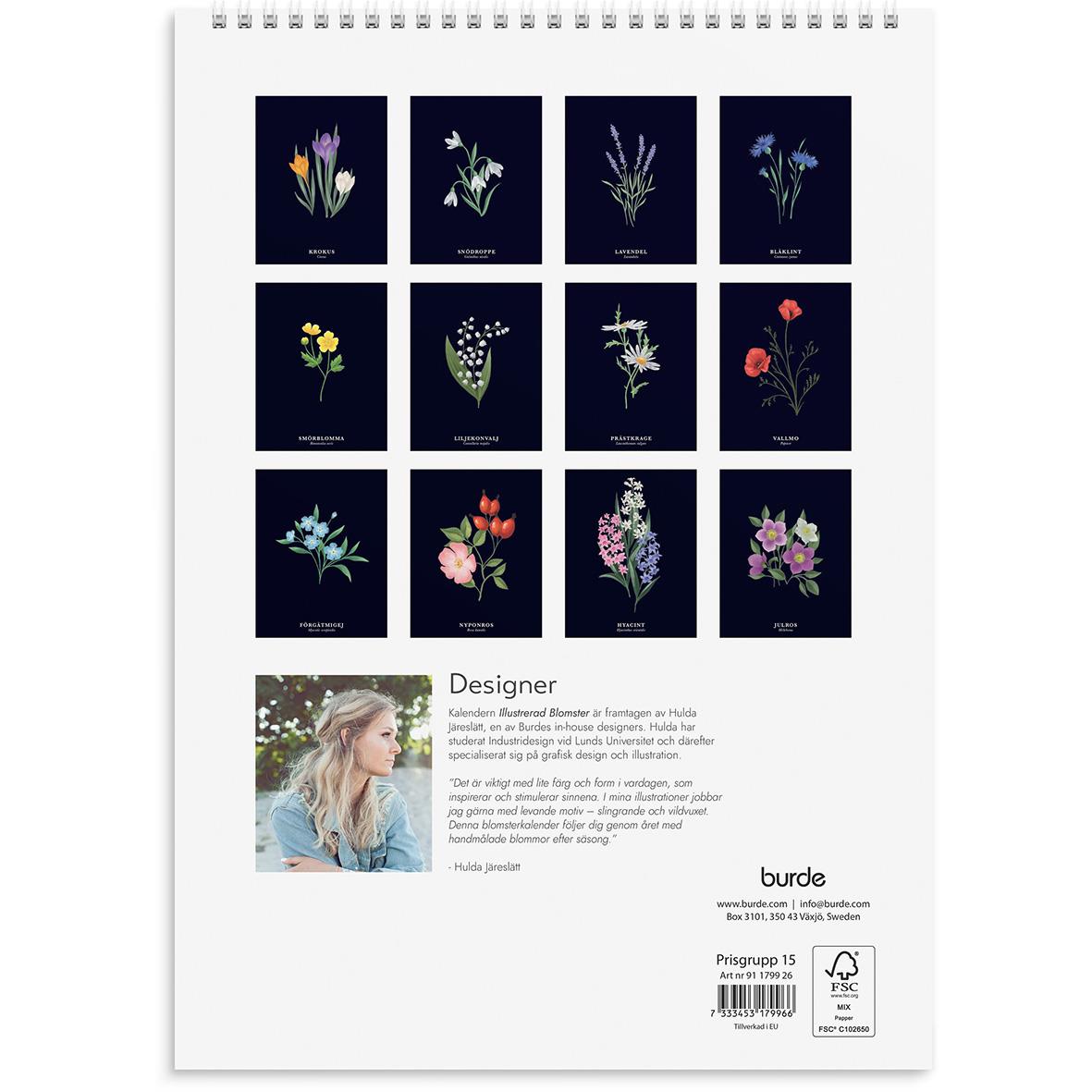 Väggkalender Burde 1799 Illustrerad Blomster 2026 A4