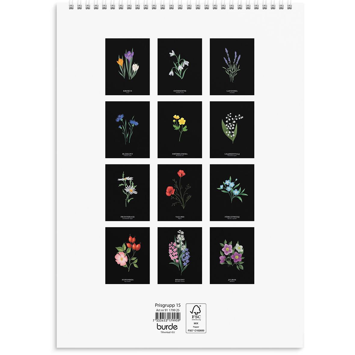 Väggkalender Burde 1799 Illustrerad Blomster 2026 A4