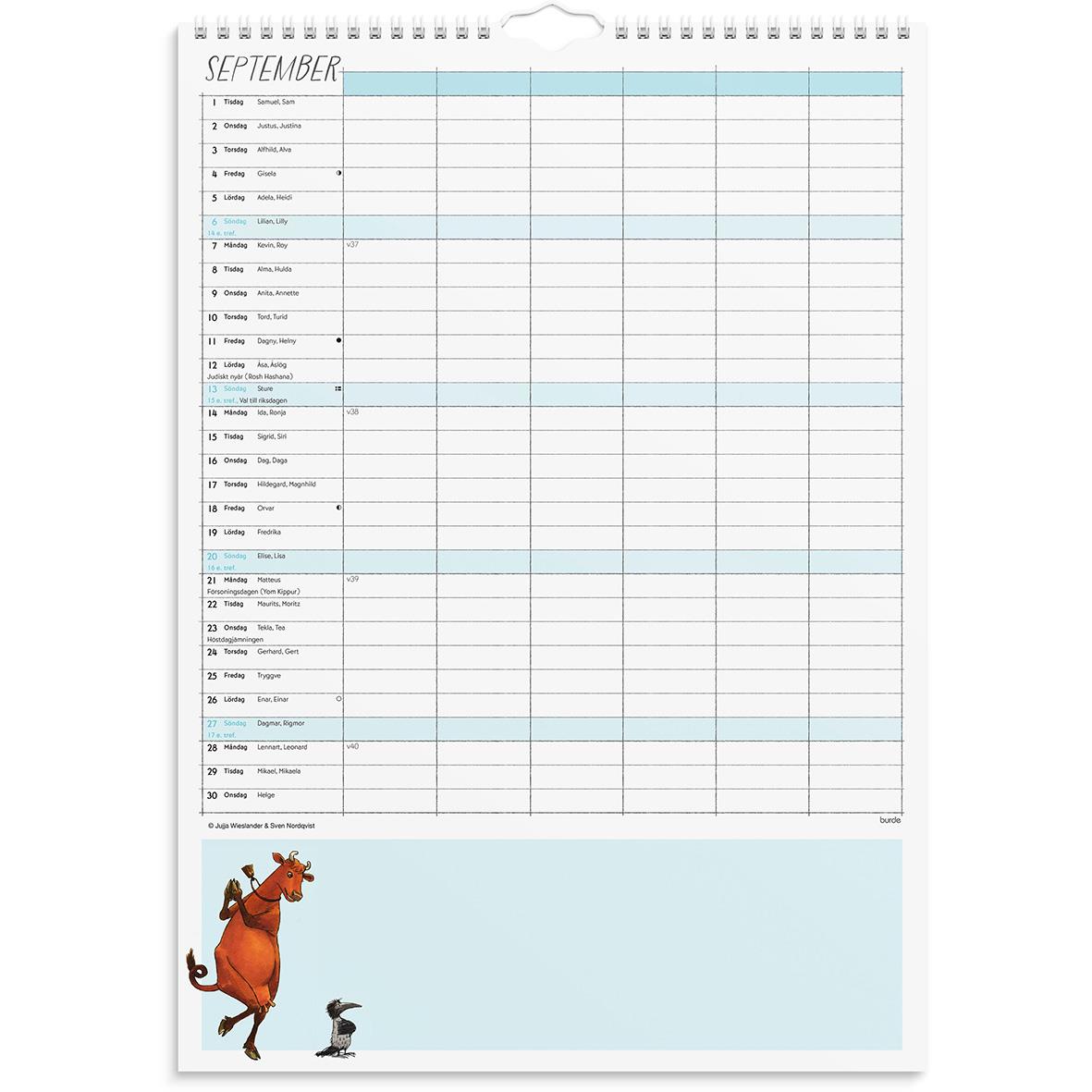 Väggkalender Burde 1760 Familjekalender Mamma Mu 2026 A3