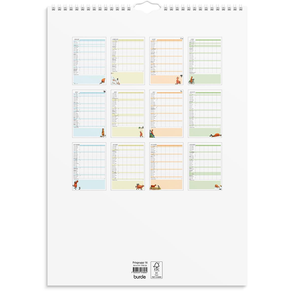 Väggkalender Burde 1760 Familjekalender Mamma Mu 2026 A3