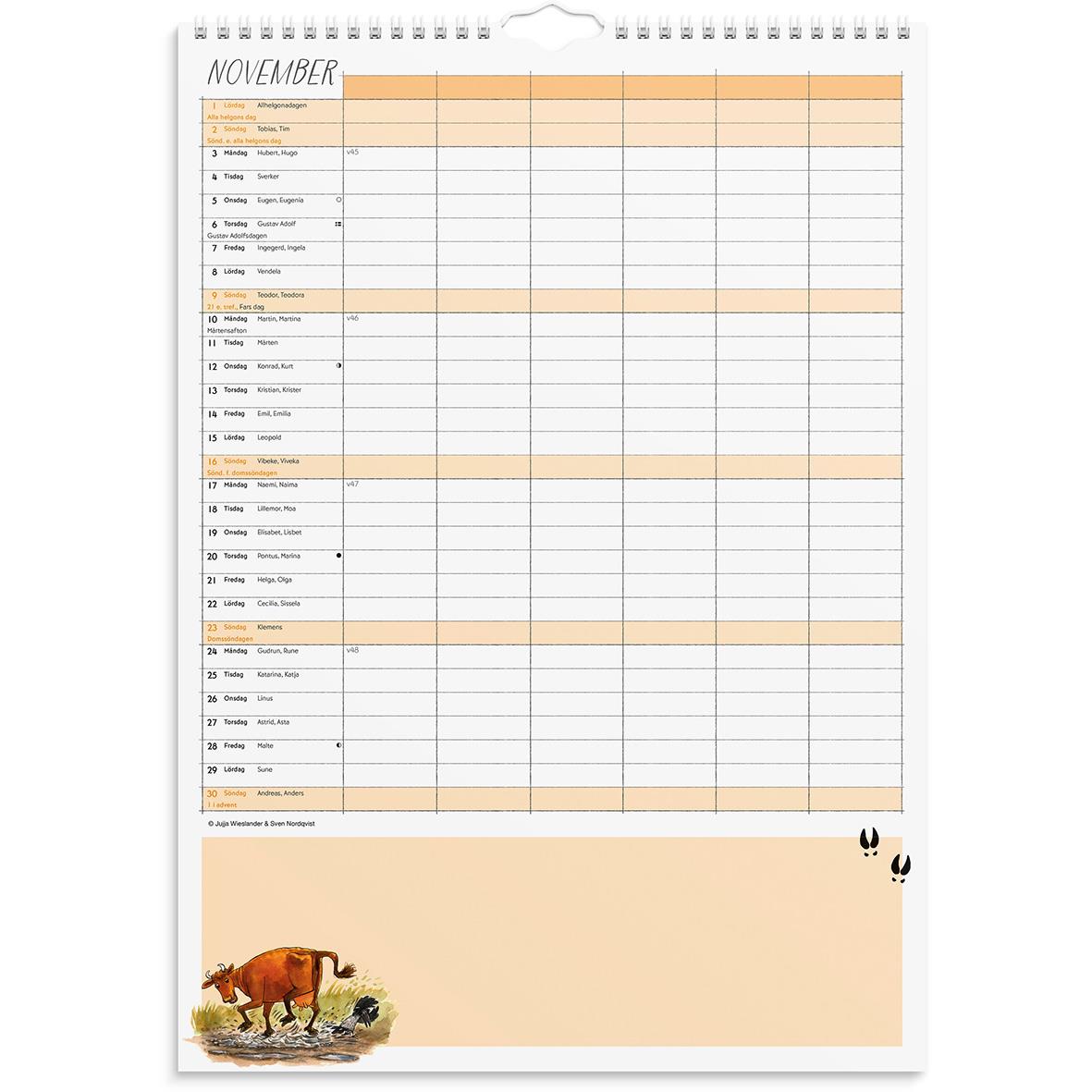 Väggkalender Burde 1760 Familjekalender Mamma Mu 2026 A3