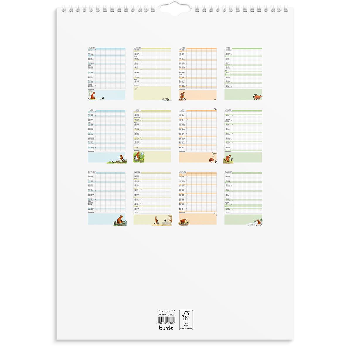Väggkalender Burde 1760 Familjekalender Mamma Mu 2026 A3