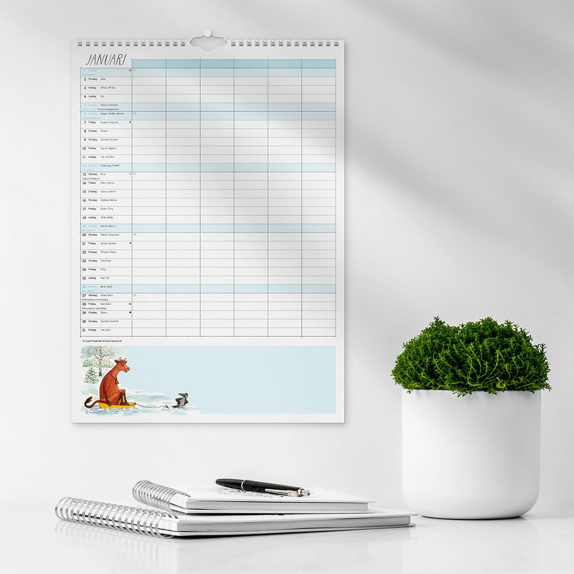 Väggkalender Burde 1760 Familjekalender Mamma Mu 2026 A3