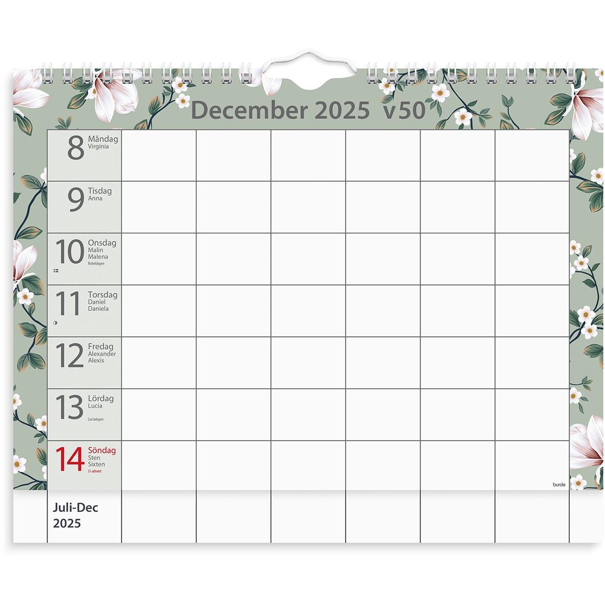 Väggkalender Burde 1825 Hemblad 25-26 A4