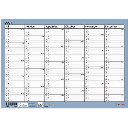 Väggkalender Burde 5072 Väggblad 25-26 A4