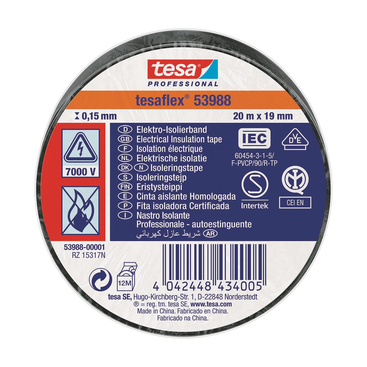 Eltejp Tesa 53988 Professional Semco-Märkt Svart 19mm x 20m