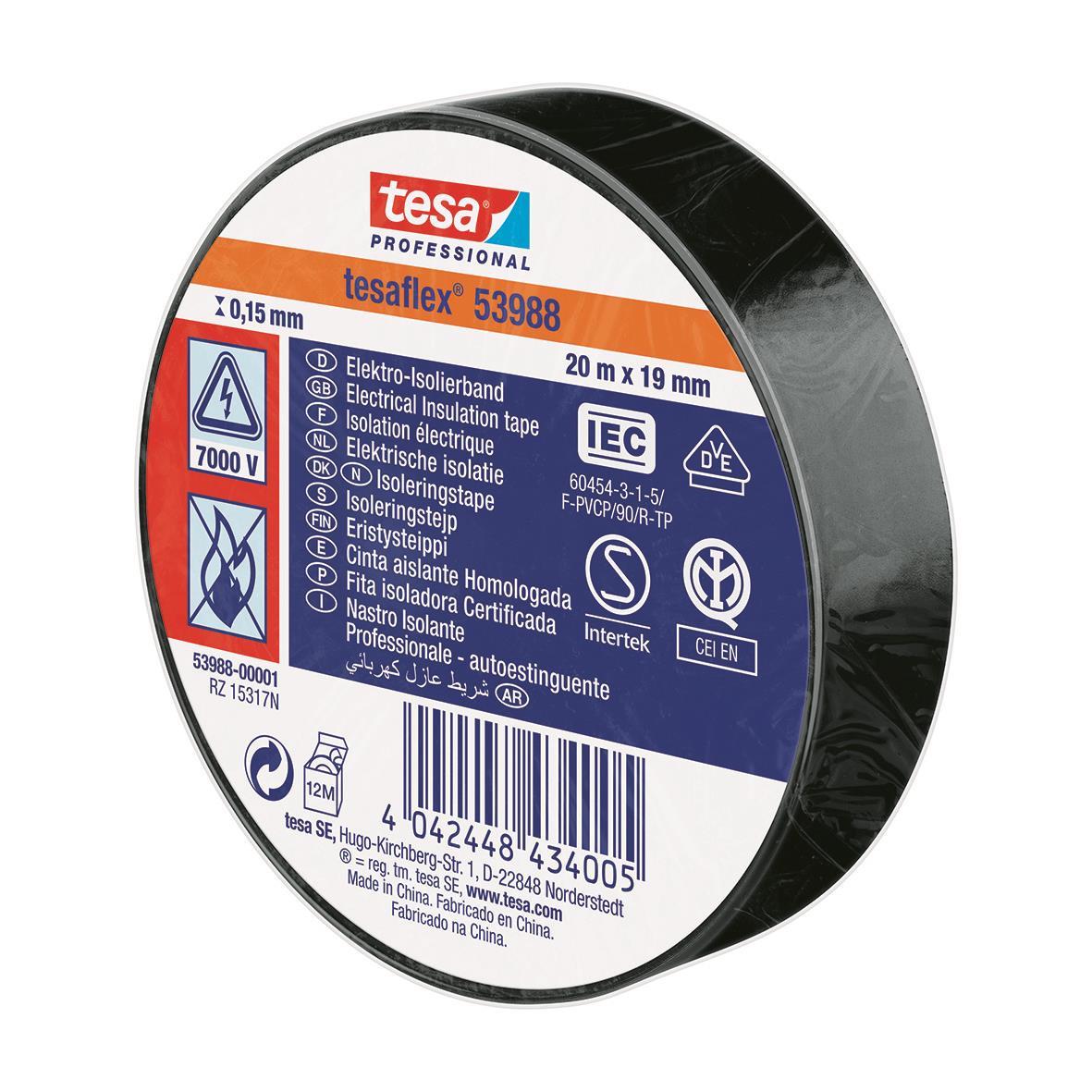 Eltejp Tesa 53988 Professional Semco-Märkt Svart 19mm x 20m