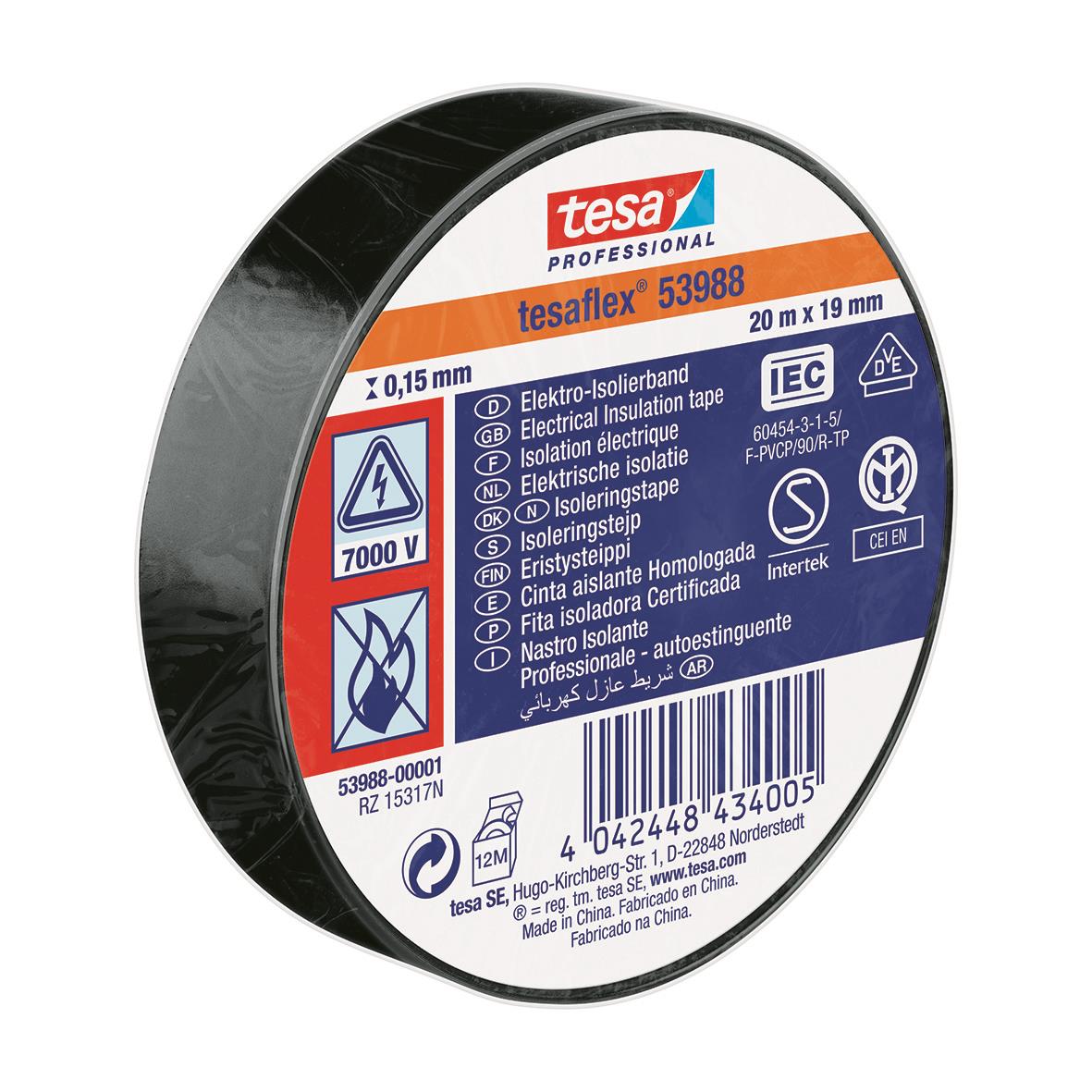 Eltejp Tesa 53988 Professional Semco-Märkt Svart 19mm x 20m