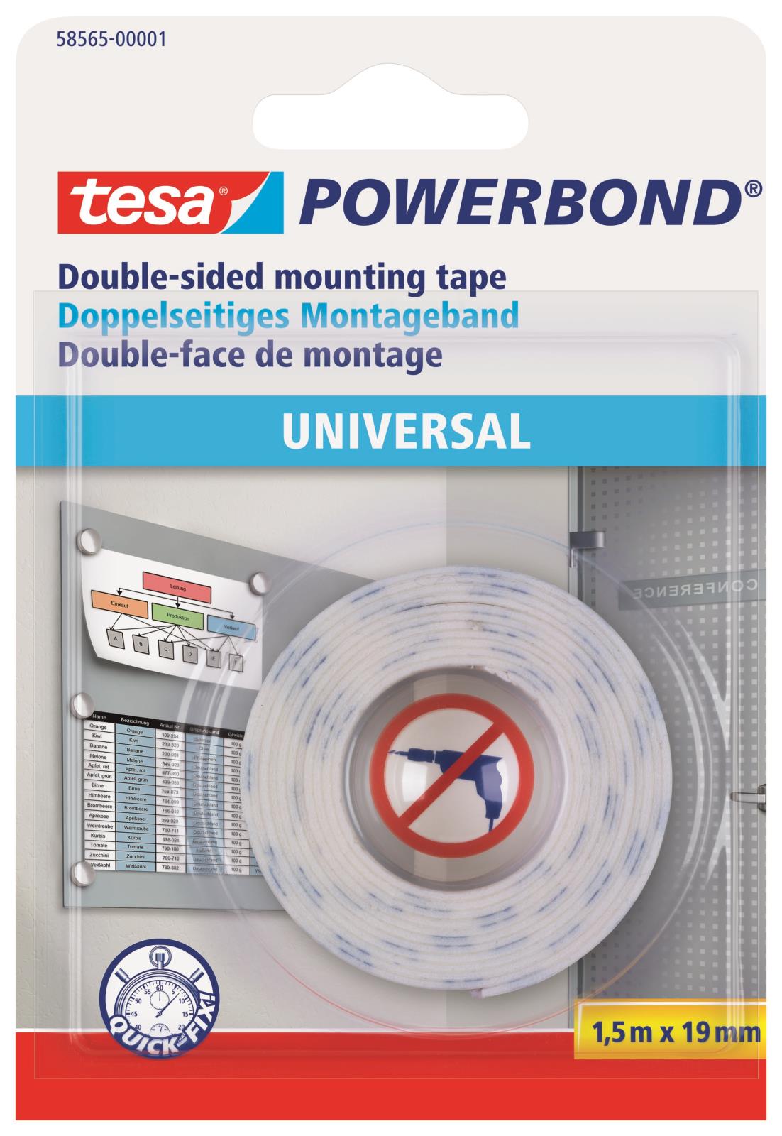 Monteringstejp Tesa Powerbond Universal 19mm x 1,5m