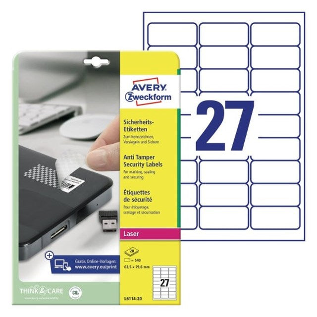 Etikett Säkerhet 63.5X29.5 Zweckform 20Ark/Fp