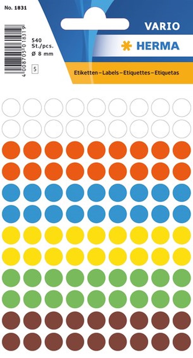 Etikett Färgsignal rund 8mm sort. färg 540st/fp