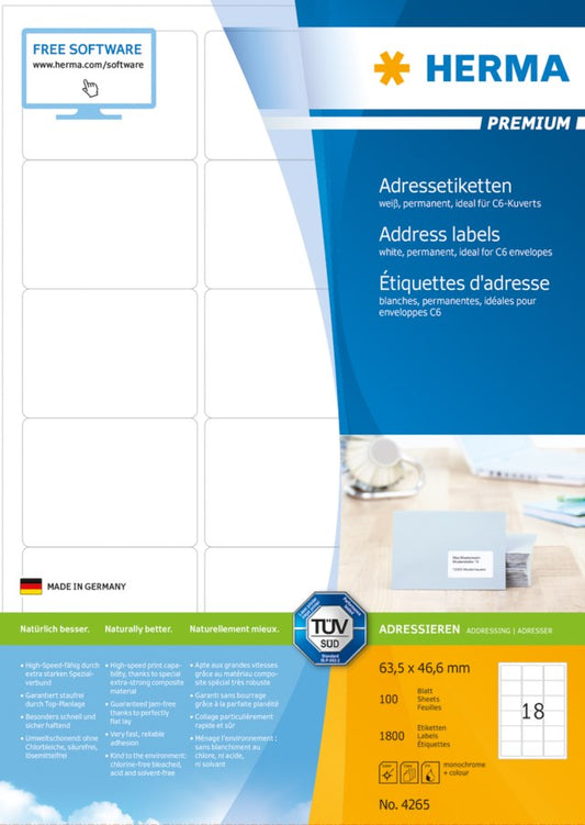 Etikett Herma Premium 63,5 x 46,6mm 1800st/fp