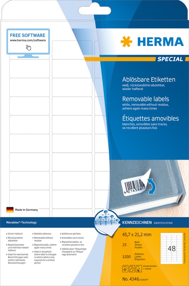 Etikett Herma Special avtagbar 45,7 x 21,2mm 1200st/fp