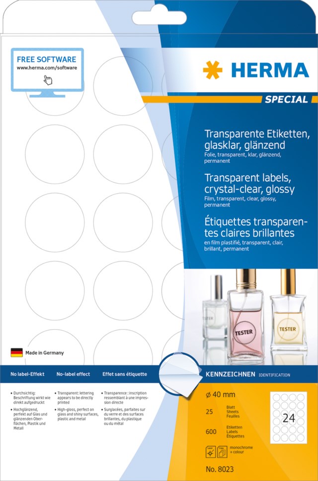 Etikett Herma Special Ø 40mm klar transparent 600st/fp