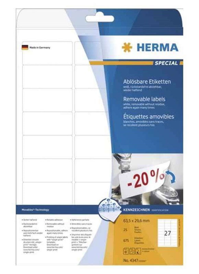 Etikett Herma 63,5 x 29,6mm avtagbar 675 etiketter/fp