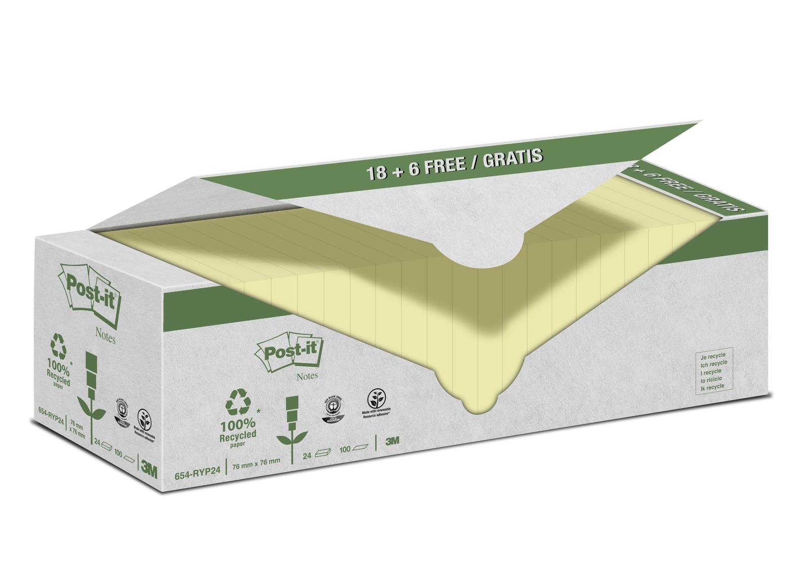 Notisar Post-it Recycled Gul 76x76mm 100 Blad