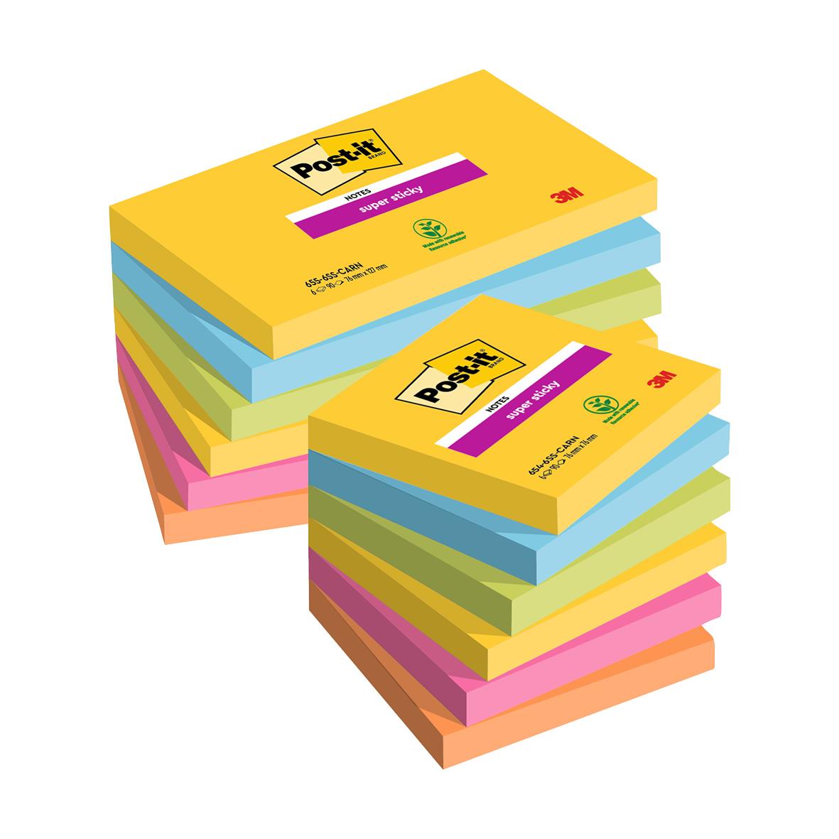 Notisar Post-it Super Sticky Carnival 76x76mm 90 Blad
