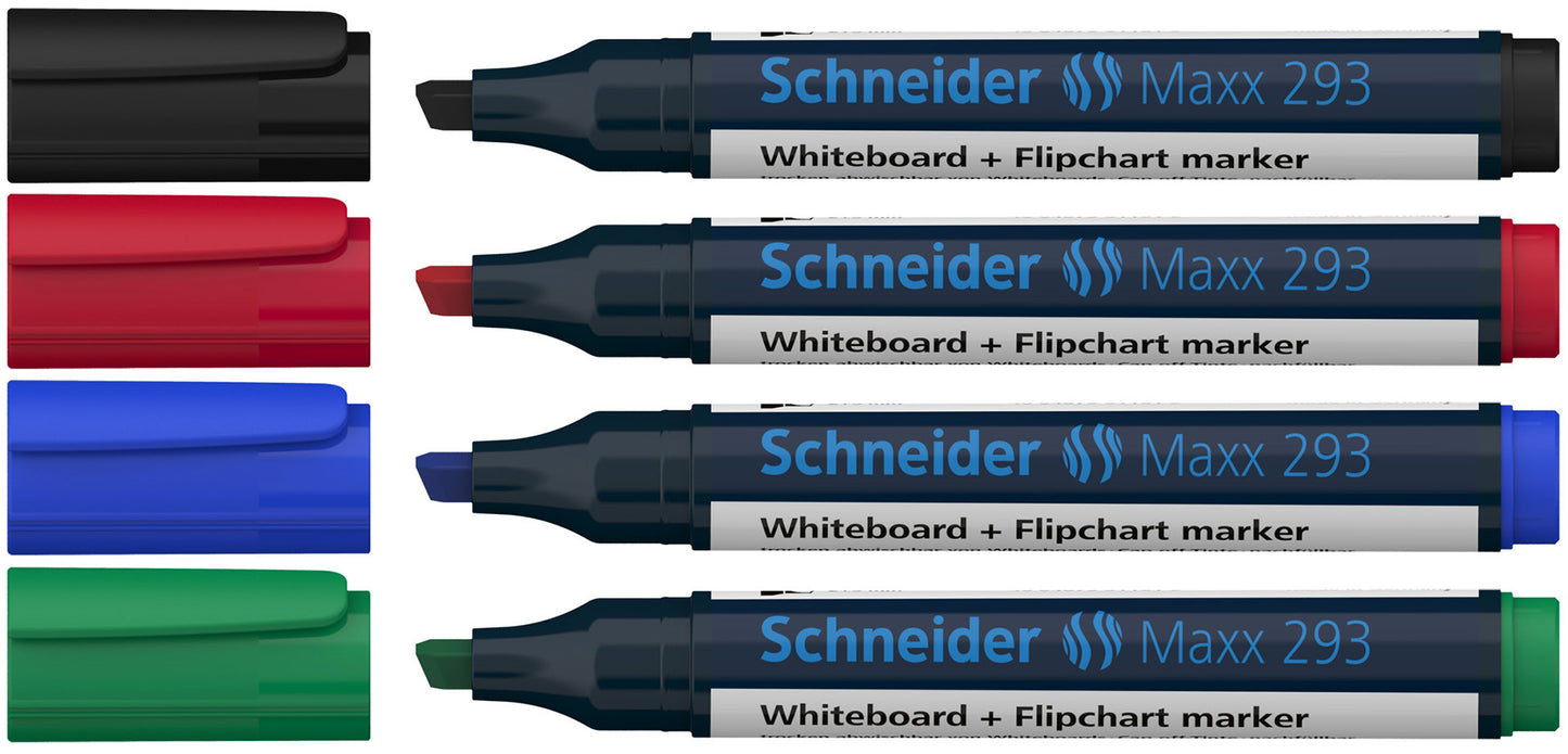 Whiteboardpenna Schneider 293 Snedskuren 4 färger 1-4mm